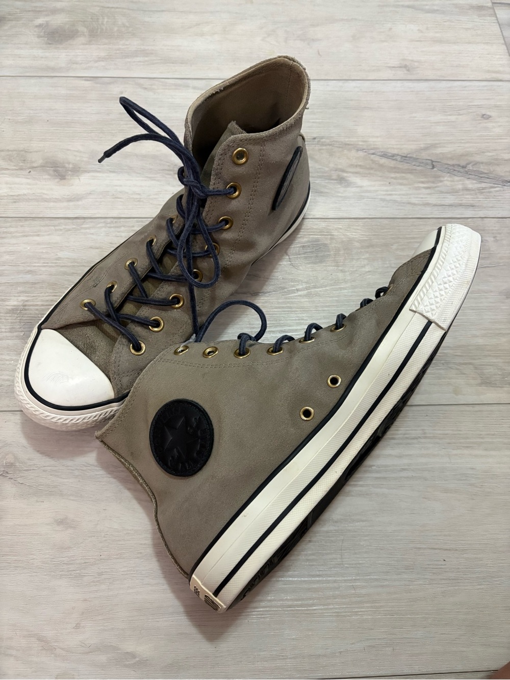 Converse High-Top Canvas Sneakers in Taupe with Black Patch - Men
